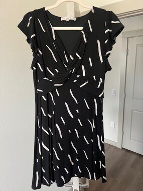 LOFT Black & White Twist-Front Midi Dress